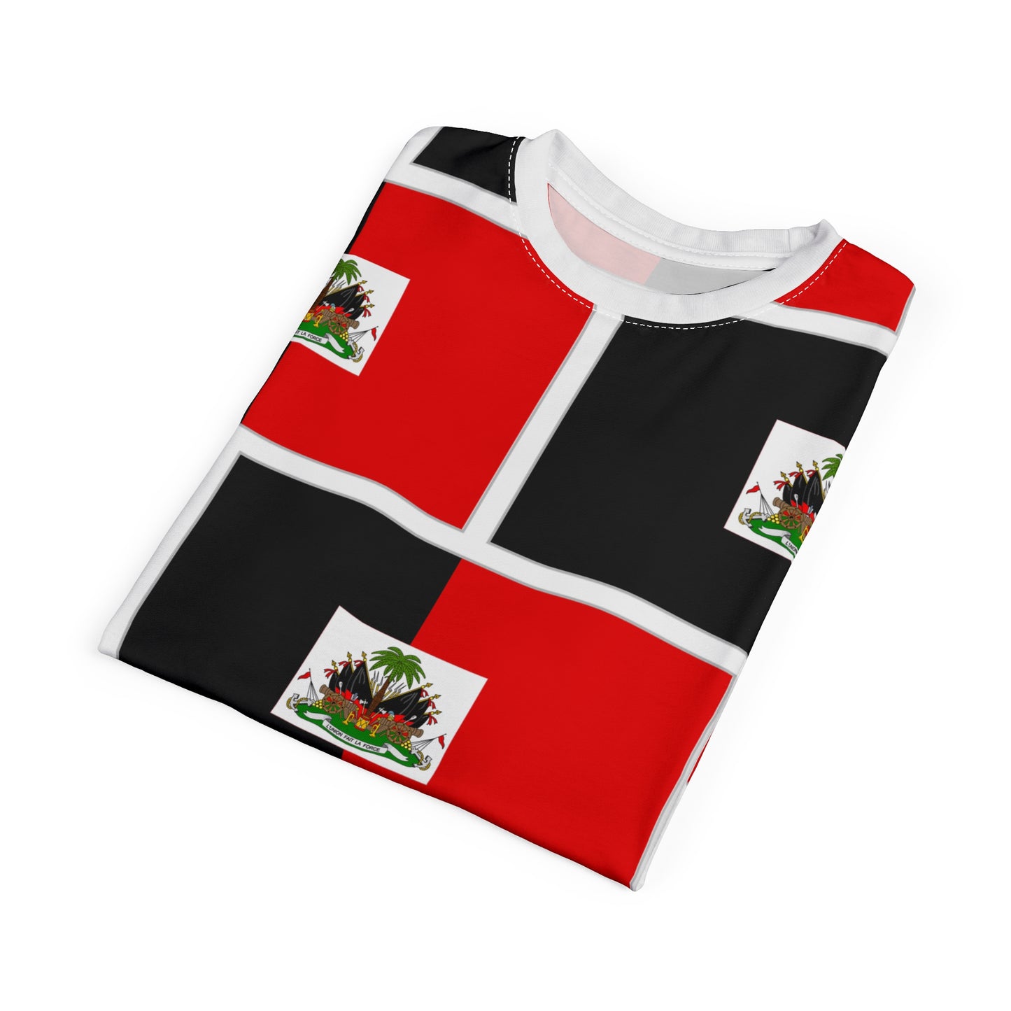 Haiti Flag Patch All-Over Print Tee – Red & Black Checkerboard Shirt