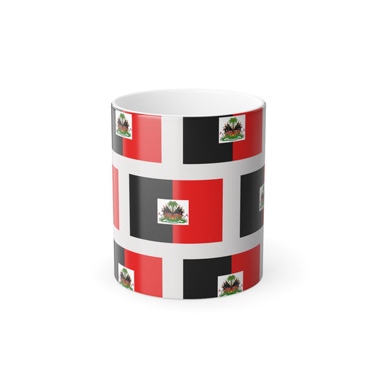 Color-Changing 11oz Mug — Red & Black Flag Pattern with Floral Crest