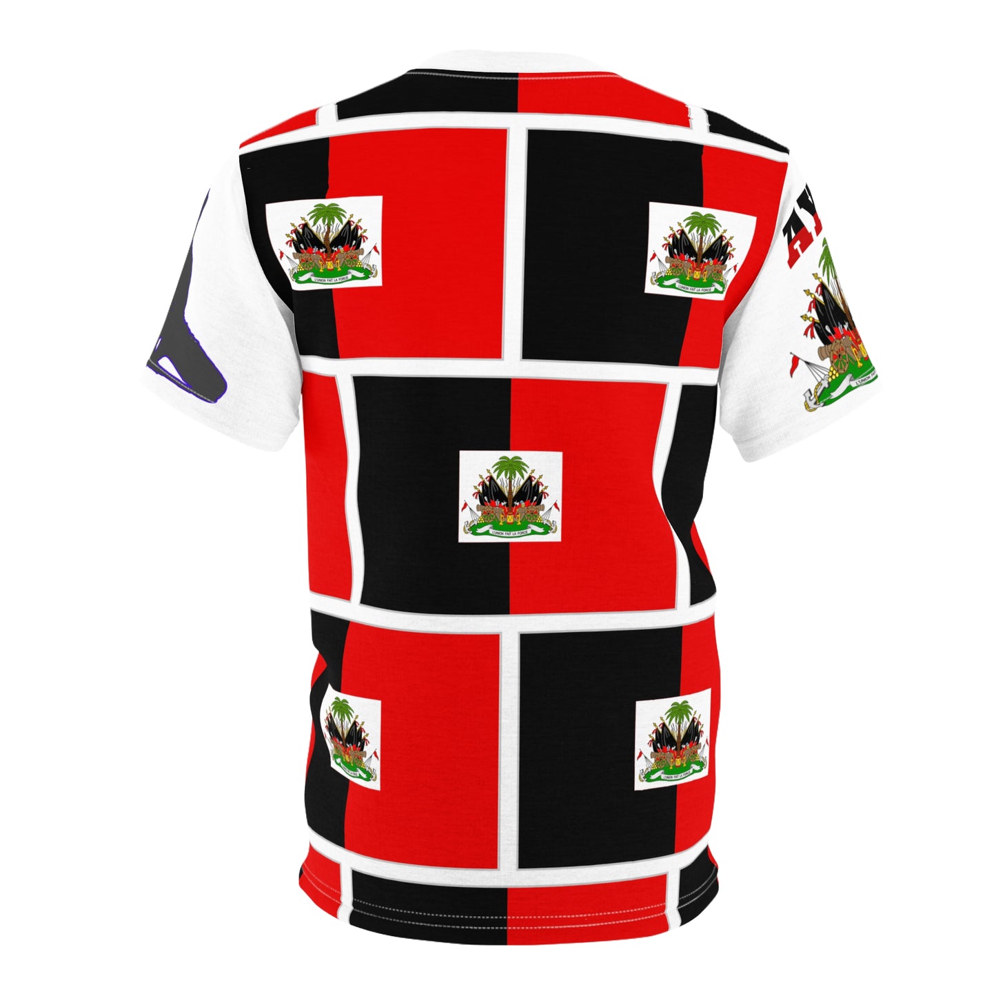Haiti Flag Patch All-Over Print Tee – Red & Black Checkerboard Shirt