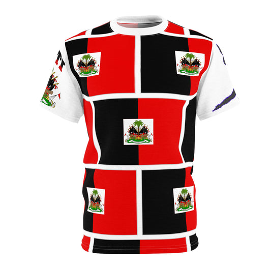 Haiti Flag Patch All-Over Print Tee – Red & Black Checkerboard Shirt