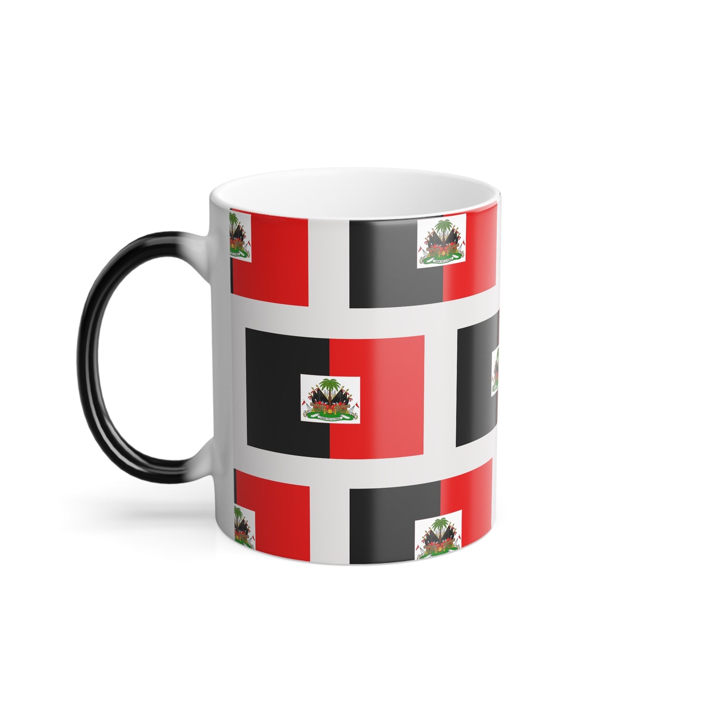 Color-Changing 11oz Mug — Red & Black Flag Pattern with Floral Crest