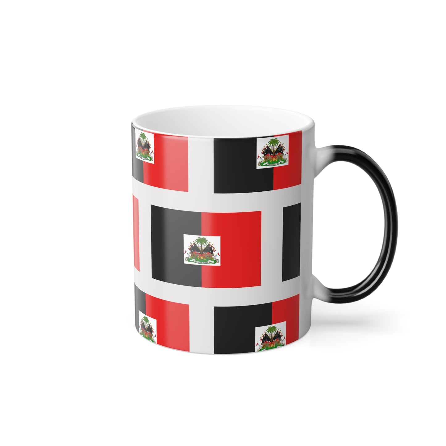 Color-Changing 11oz Mug — Red & Black Flag Pattern with Floral Crest