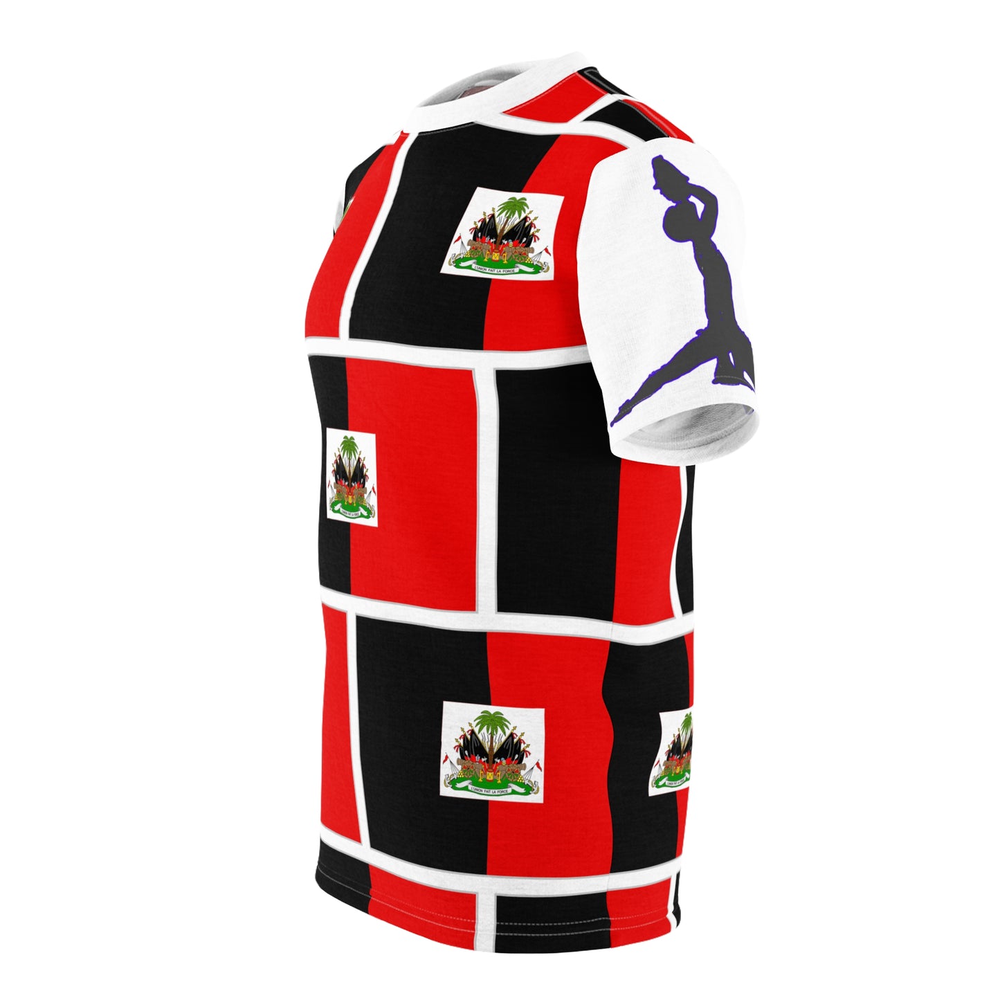 Haiti Flag Patch All-Over Print Tee – Red & Black Checkerboard Shirt