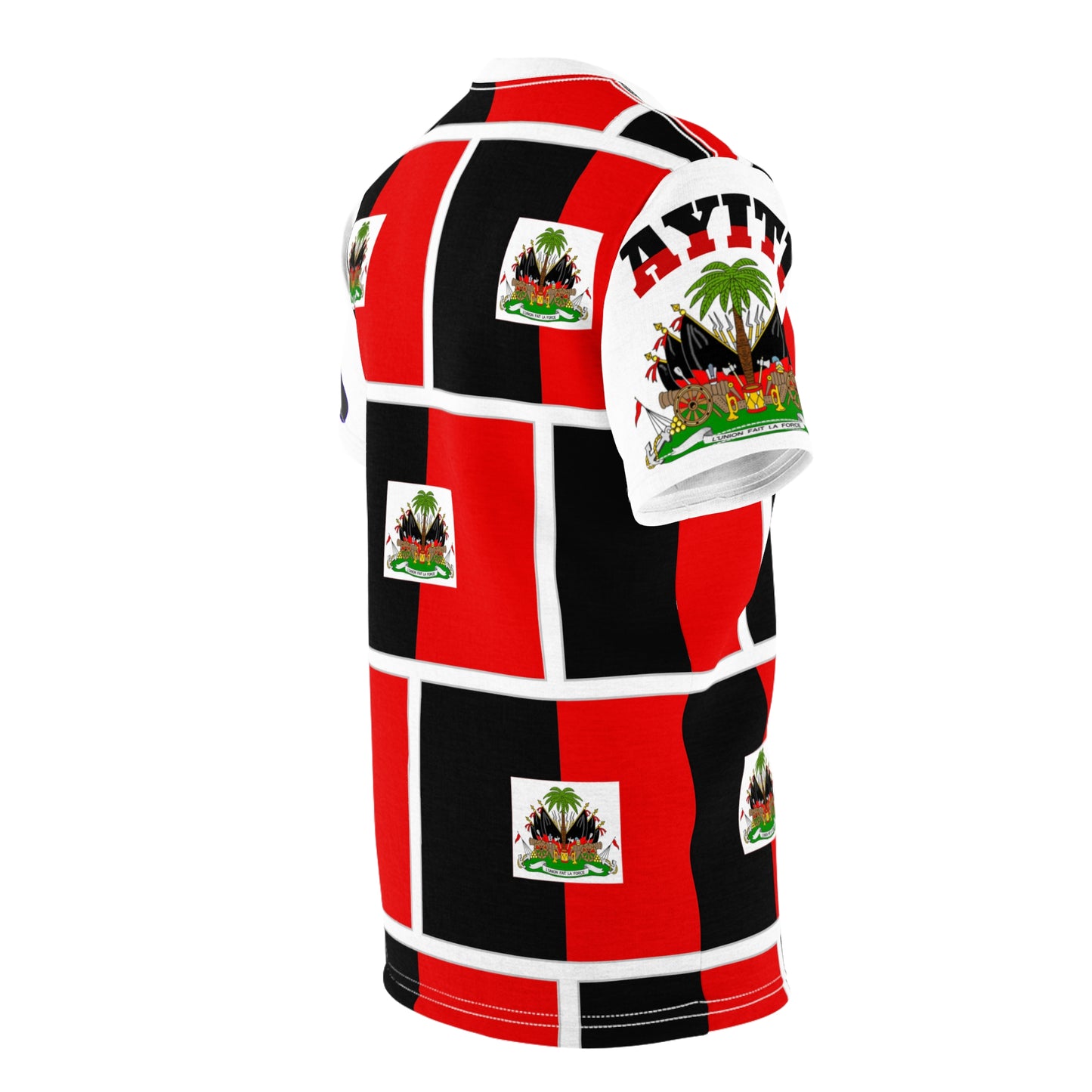 Haiti Flag Patch All-Over Print Tee – Red & Black Checkerboard Shirt